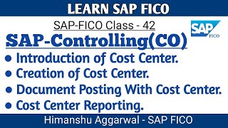 Cost Center Accounting in SAPFICO | SAP Controlling