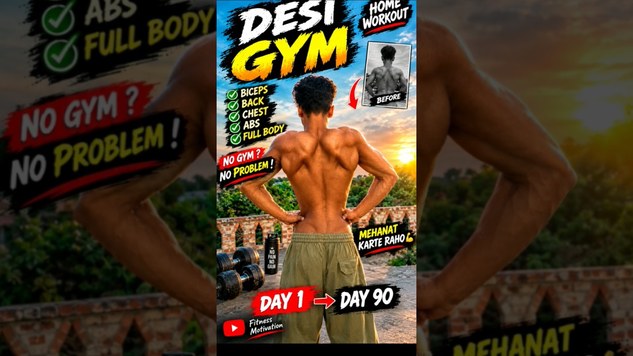 Desi Gym 💪 घर पर बनाओ शानदार Body! 🔥 No Gym No Problem | Day 1 to Day 90 Transformation