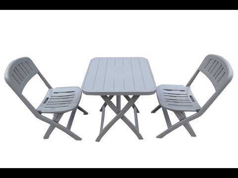 Folding Garden Dining Table-Chairs Set (1 2)-Grey-PP