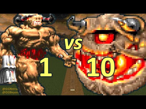 Cyberdemon vs 10 Pain Elementals - Monster Infighting - Doom II Retro Battles