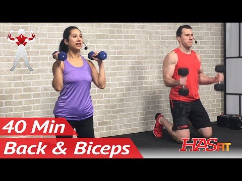 40 Min Back and Bicep Workout for Women & Men - Back and Biceps Exercises at Home with Dumbbells