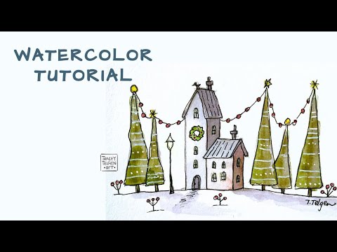 Whimsical Winter House | Step-by-Step Watercolor Tutorial for Beginners