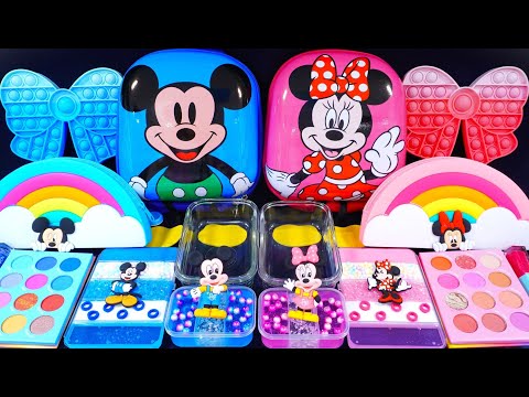 "Blue Mickey Mouse VS Pink Minnie Mouse" Slime. Mixing Makeup into clear slime! ????ASMR???? #슬라임 (297)
