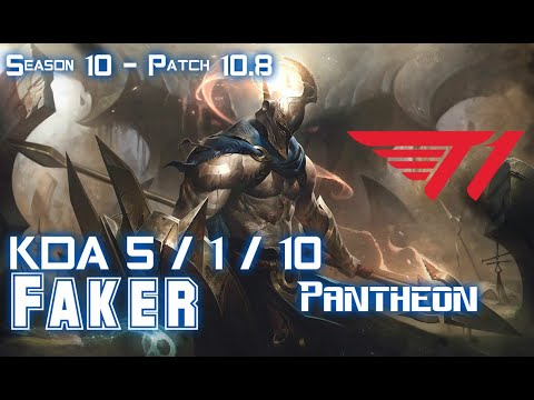 T1 Faker PANTHEON vs SYNDRA Mid - Patch 10.8 KR Ranked