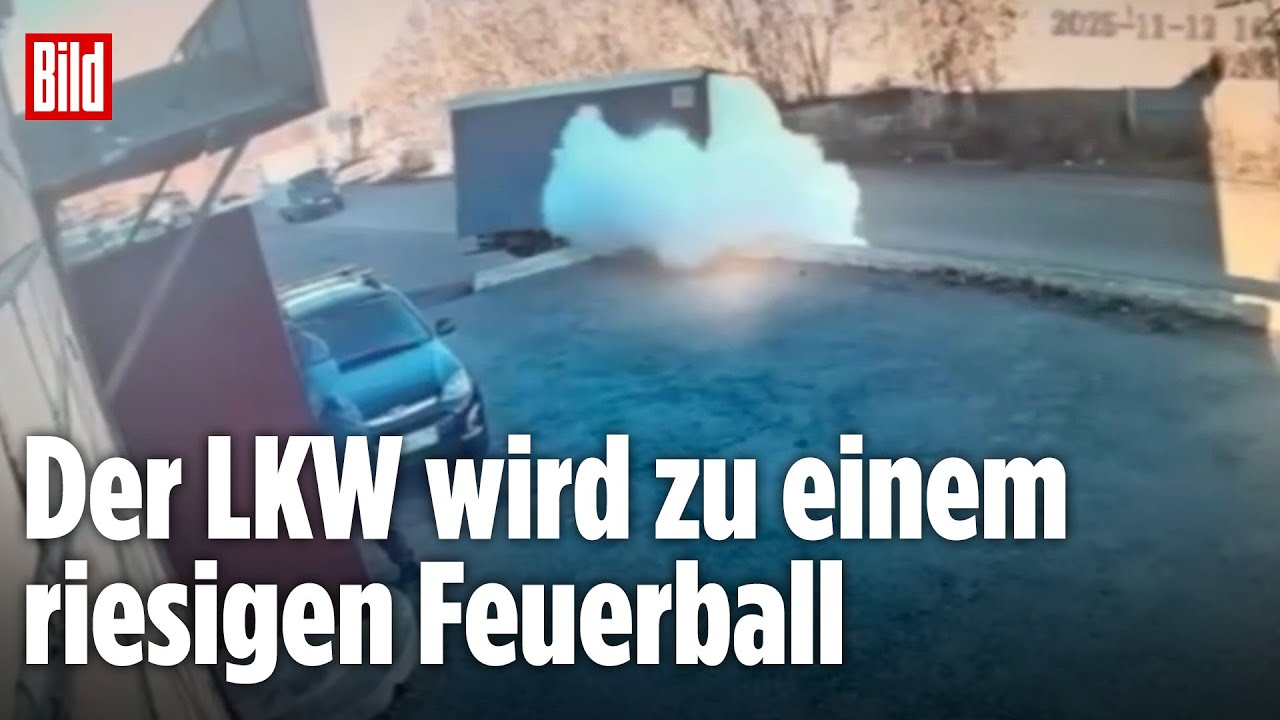 Russland: Pech beim Abbiegen – LKW geht in Gas und Flammen auf