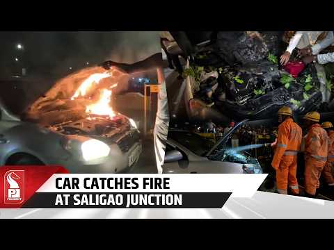 Karnataka-Registered Vehicle Catches Fire At Saligao Junction