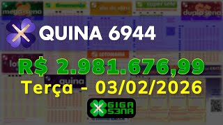 Resultado da Quina 6944, Terça-feira, 03/02/2026