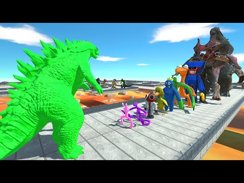 Godzilla Classic Green vs Rainbow Friends LAVA DEATH RUN - Animal Revolt Battle Simulator