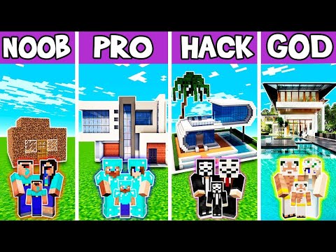 Build the Ultimate Modern House in Minecraft - Noob Vs Pro Vs Hacker Vs God