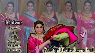 Festival wear Beautiful Saree & jewellery set haul From Myntra/Affordable Saree & Jewellery set haul