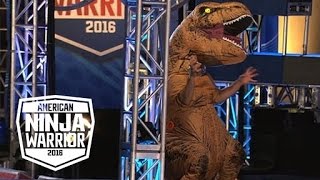 A T-Rex Dinosaur Crashes The American Ninja Warrior Course | American Ninja Warrior