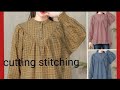 Korean Style Girls Top Cutting And Stitching Long Sleeve Check High Low Shirt Loose Casual Top