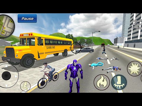 Super Iron-Man Rope Hero Vegas Crime Simulator School Bus Driving #1 - Android Gameplay