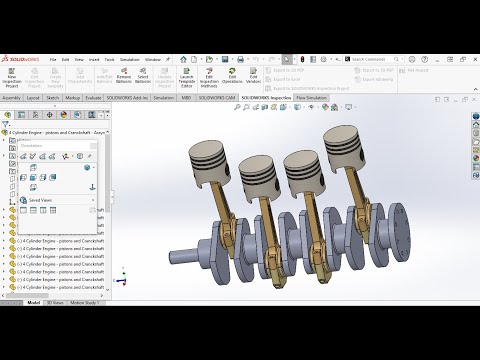 4 Cylinder Engine   pistons and Crankshaft Assembly with basic animation