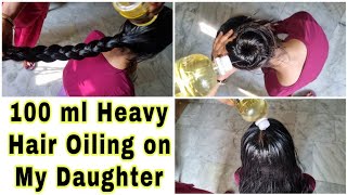 Download lagu “100ml Heavy Hair Oiling on My Daughter | Long Thick Hair Care Routine | Scalp Massage for Hair Grow mp3