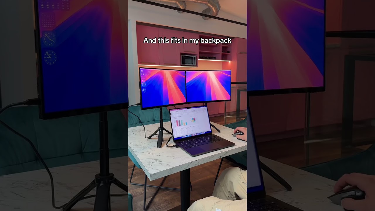 Portable 4K OLED two screen setup #tech