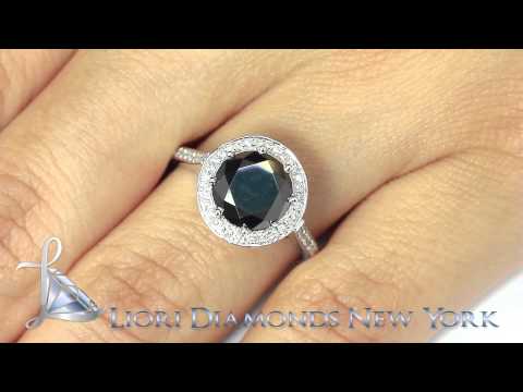 BDR-063 - 2.64 Carat Vintage Style Natural Black Diamond Engagement Ring 18k White Gold