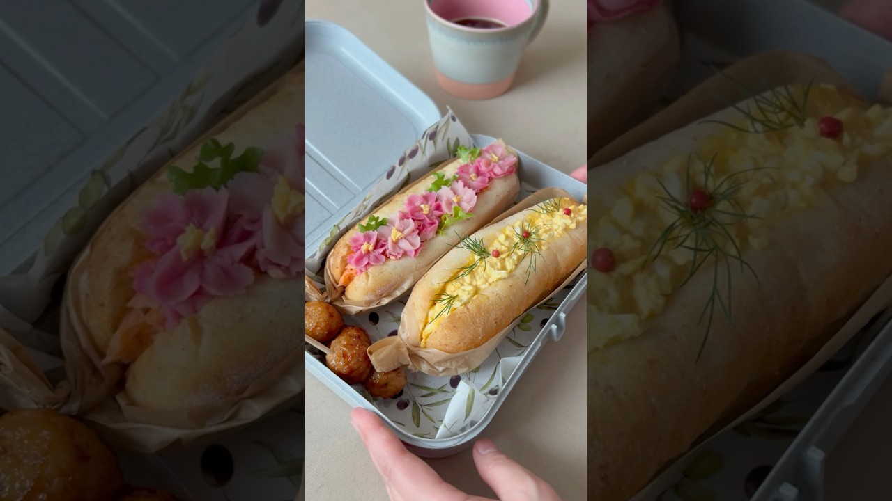 桜と卵サラダのサンドイッチ弁当🌸#lunchbox #お弁当#サンドイッチ#shorts