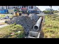 Process Delete Ditch And Bury The Sewer System Using Stone By Skill Komatsu D31 Dozer With 5t Trucks