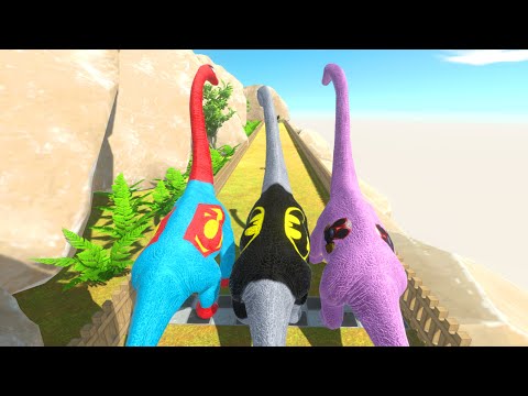 ALL NEW BATMAN & SUPERMAN & GAS MASK BRACHIOSAURUS BATTLE DEATH RUN - Animal Revolt Battle Simulator