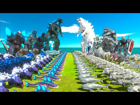 Blue Monster War - Team Blue GODZILLA 2014 Ice Frostbite VS Team White Anti-Venom Godzilla x Kong