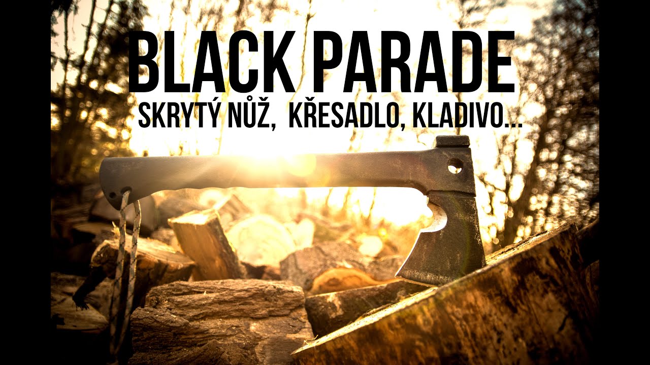 Outdoorová sekera se skrytým nožem "BLACK PARADE" + Křesadlo