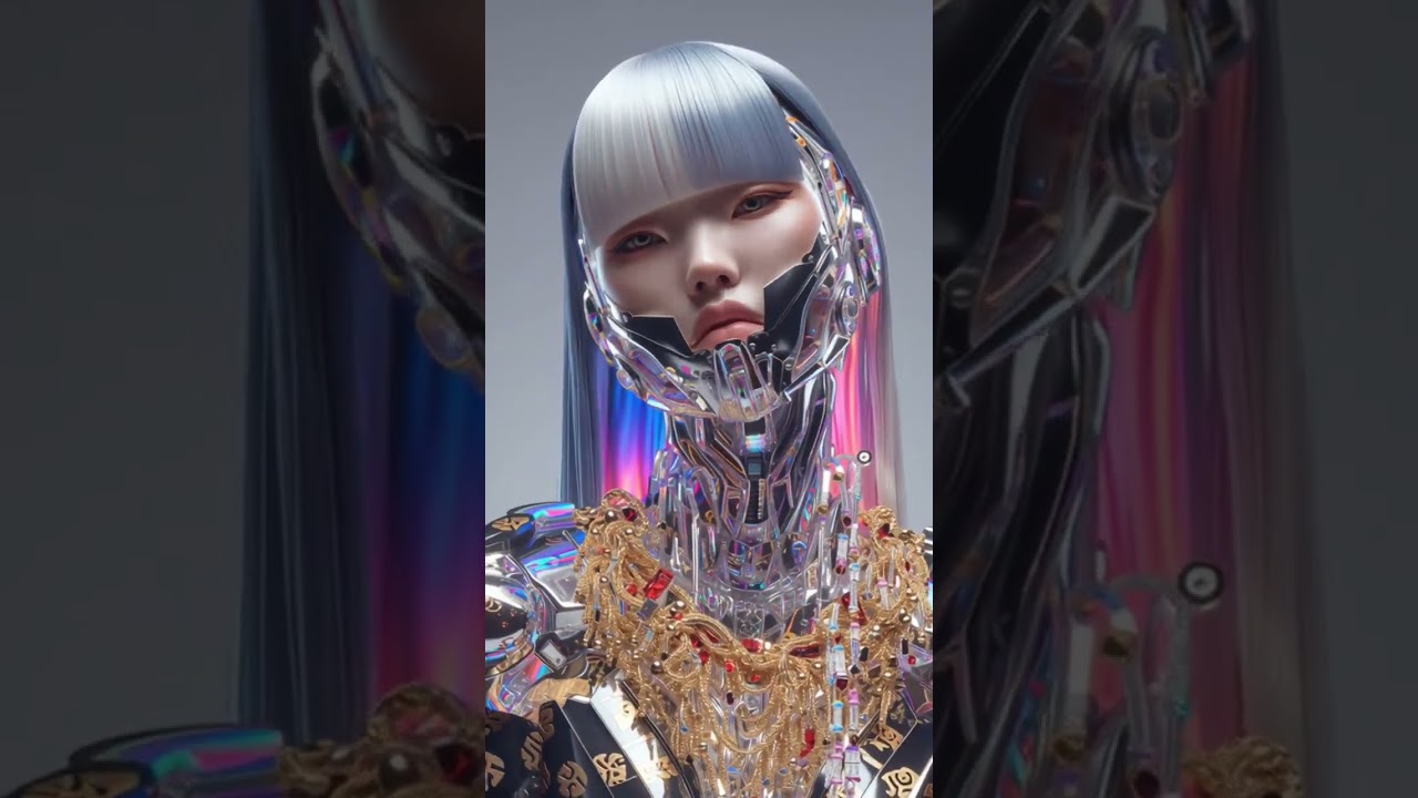 Golden Sentinel – Futuristic Blonde Humanoid in Black & Gold Samurai Armor ⚔️🤖✨