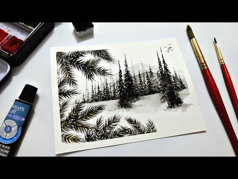 Easy & Quick moody mountain sketch for beginners IN WATERCOLOR » Art therapy for nature lovers