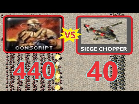 Conscripts vs Deployed Siege Chopper - Same Cost - Red Alert 2