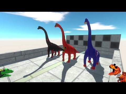 arbs battle 3x BRACHIOSAURUS vs 3x T REX DEATH FALL - Animal Revolt Battle Simulator