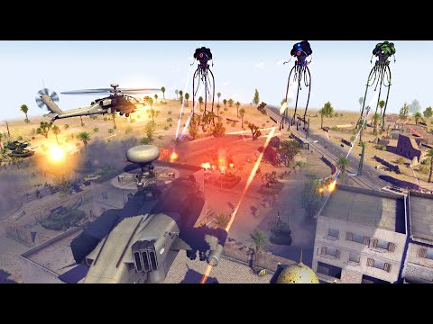 Giant Tripods Invade US CITY DEFENSES! - Call to Arms: War of the Worlds Mod Battle Simulator