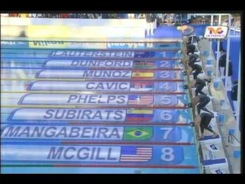 Michael Phelps vs Cavic 100m butterfly (49'82) new world record FINA world championships 2009
