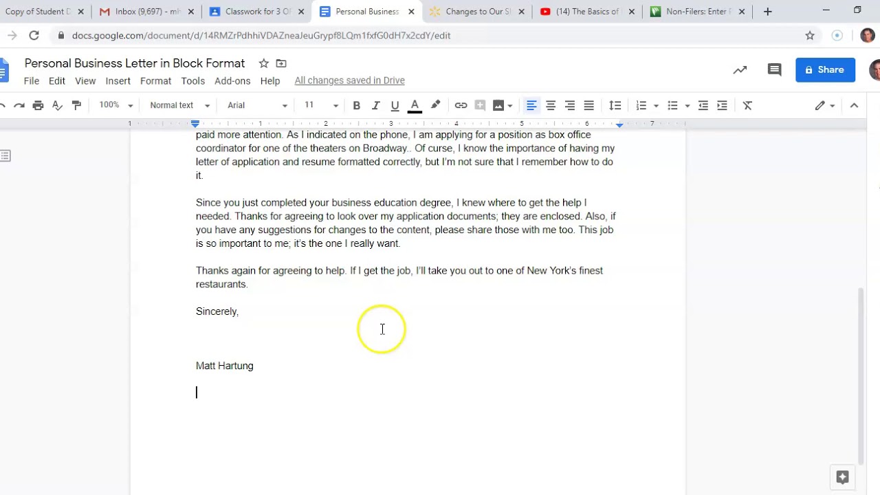 Personal Business Letter Demonstration