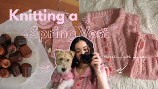 【Knitting Vlog】犬とおそろいの春ベストを編む日常Vlog🌸🐶