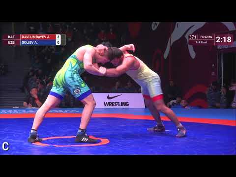 1/4 FS - 92 kg: A. DAVLUMBAYEV (KAZ) v. A. SOLIEV (UZB)