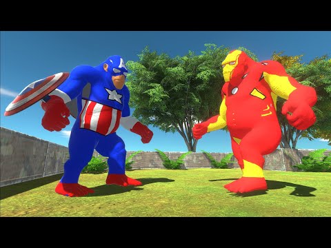 CAPTAIN AMERICA GORO VS IRONMAN GORO | FOREST DEATH RUN - ANIMAL REVOLT BATTLE SIMULATOR | dino toys