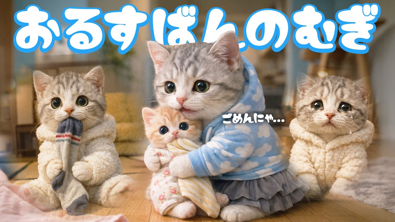 【社畜ねこのむぎ】寂しかったよね...! ちゃまるのお留守番の姿を見て昔を思い出したむぎに密着🏠🧦