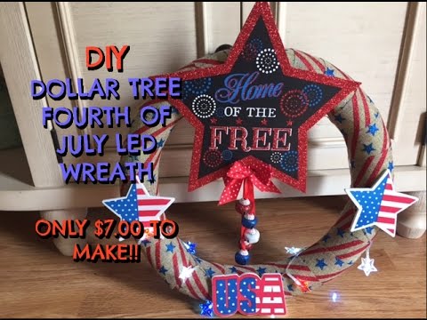 DIY...Dollar Tree 4th of July LED/Patriotic Wreath....just $7 to make! Video