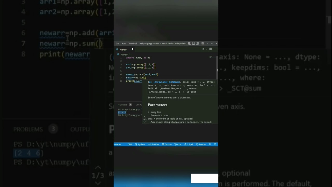 Summation with numpy #developer #python #programming #pythonprogramming #code #numpy #codes #coder