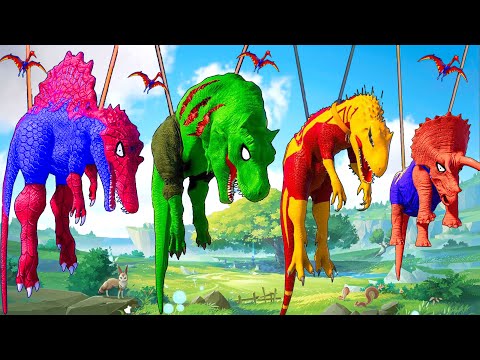 ALL DINOSAURUS FIGHTING 3X HEAD T-REX vs INDOMINUS REX DINOSAUR BATTLE IN JURASSIC WORLD EVOLUTION