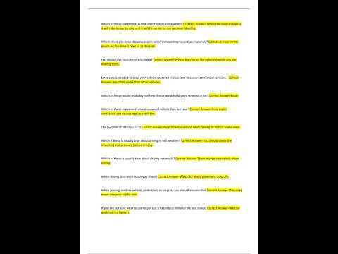 Texas CDL; General Knowledge Questions and Answers All Rated A