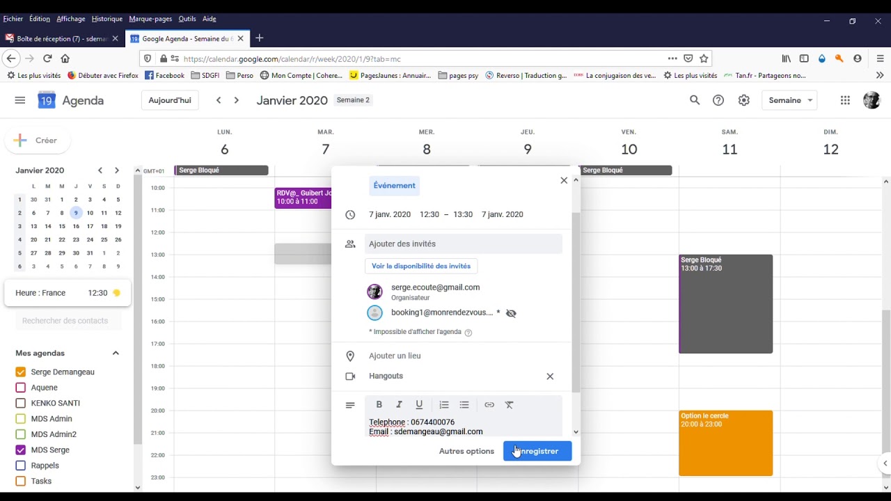 Créer un RDV client avec rappel via google agenda