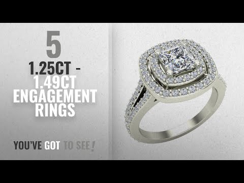 10 Best 1.25Ct - 1.49Ct Engagement Rings: Princess Cut Diamond Cushion Style Double Halo V Shank