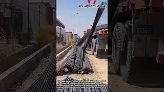 Amazing Construction Site Unloading Rebar Without Heavy Machinery #wor