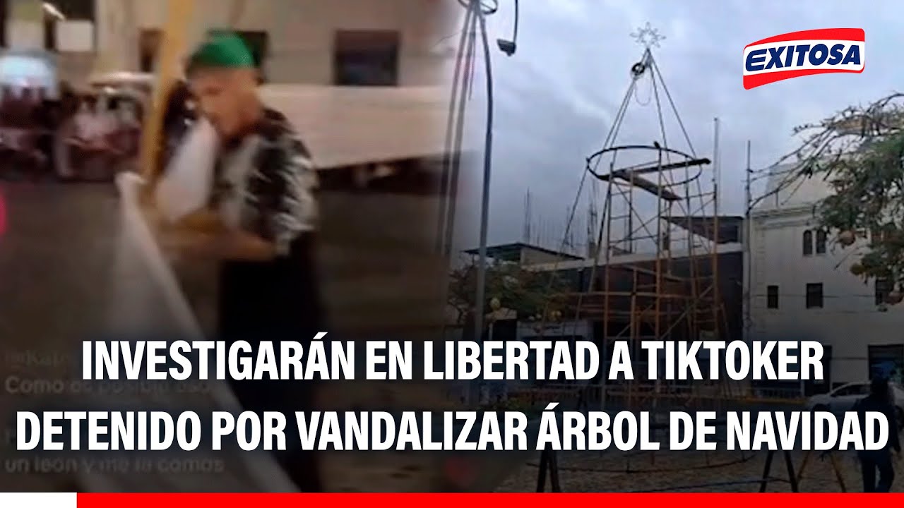 🔴🔵 Chiclayo: Investigarán en libertad a tiktoker detenido por vandalizar árbol de Navidad