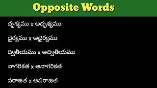 Opposite Words In Telugu | Vyatirekha Padalu | Telugu opposite words | opposites