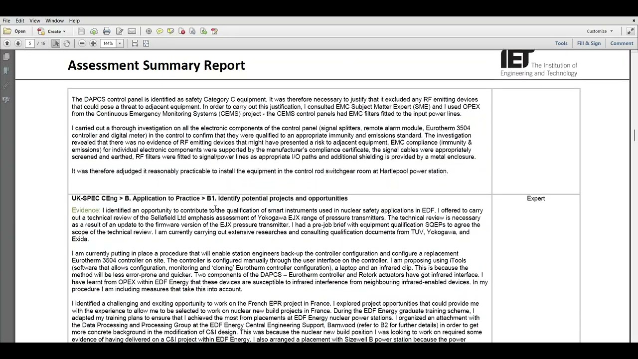 3b - IET Assessment Summary Report Example