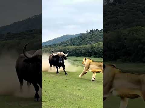 buffalo with lion, animal world#animal planet#viral#shorts
