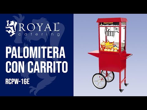 vídeo - Palomitera con carrito - roja - estilo americano - 5 kg/h - 1500