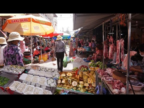 Morning Market Scenes -  Walking Around Phsar Km Number 4 Market @ Toul Kouk